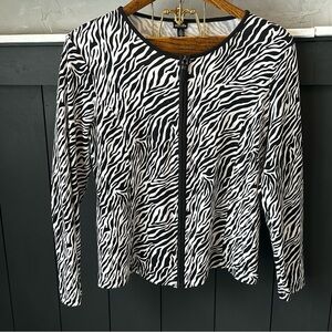 RAFAELLA WOMEN BLACK WHITE ZEBRA JACKET TOP ZIP FRONT‎ LONG SLEEVE SZ L